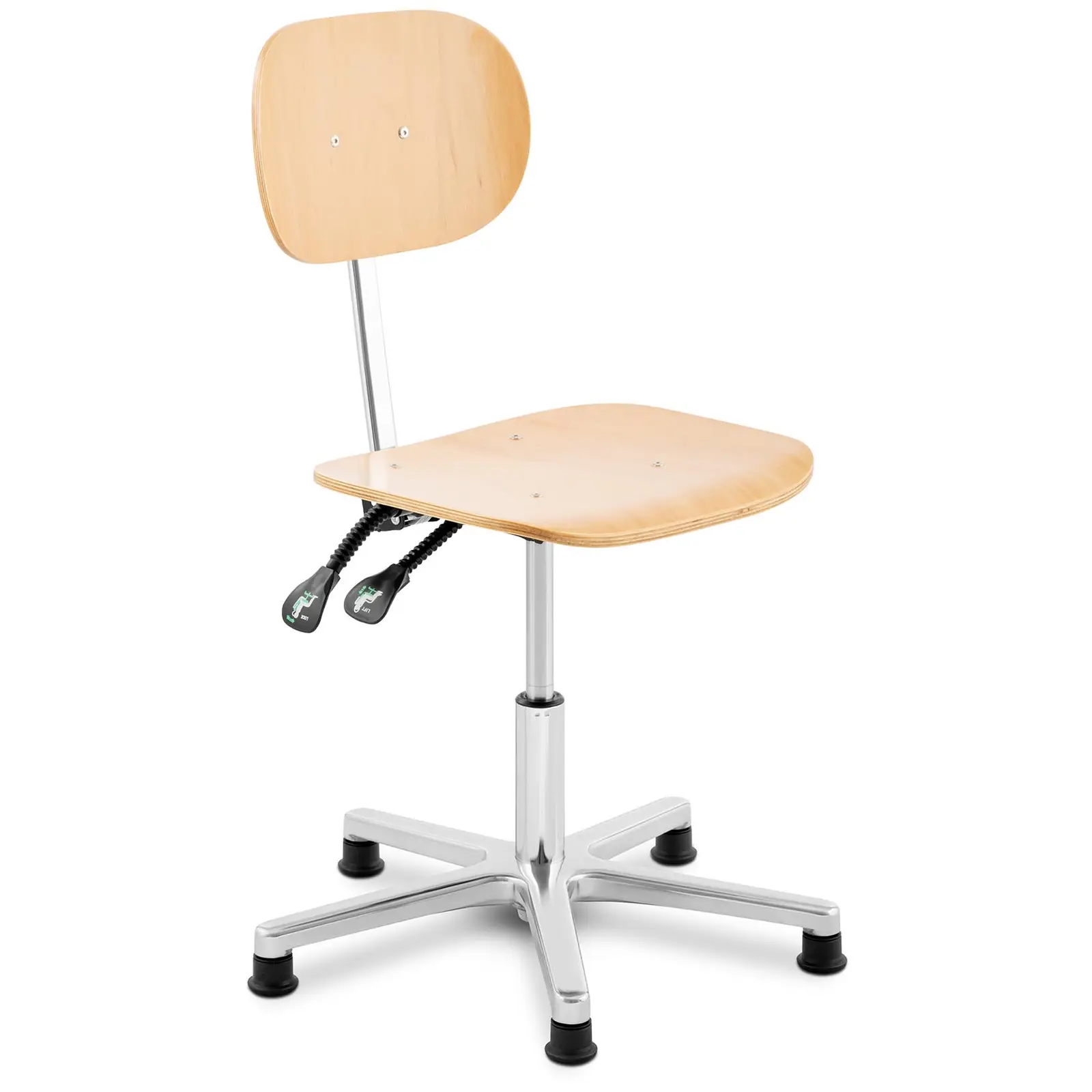Cadeira de oficina - 120 kg - madeira, elementos cromados - altura 362 - 498 mm