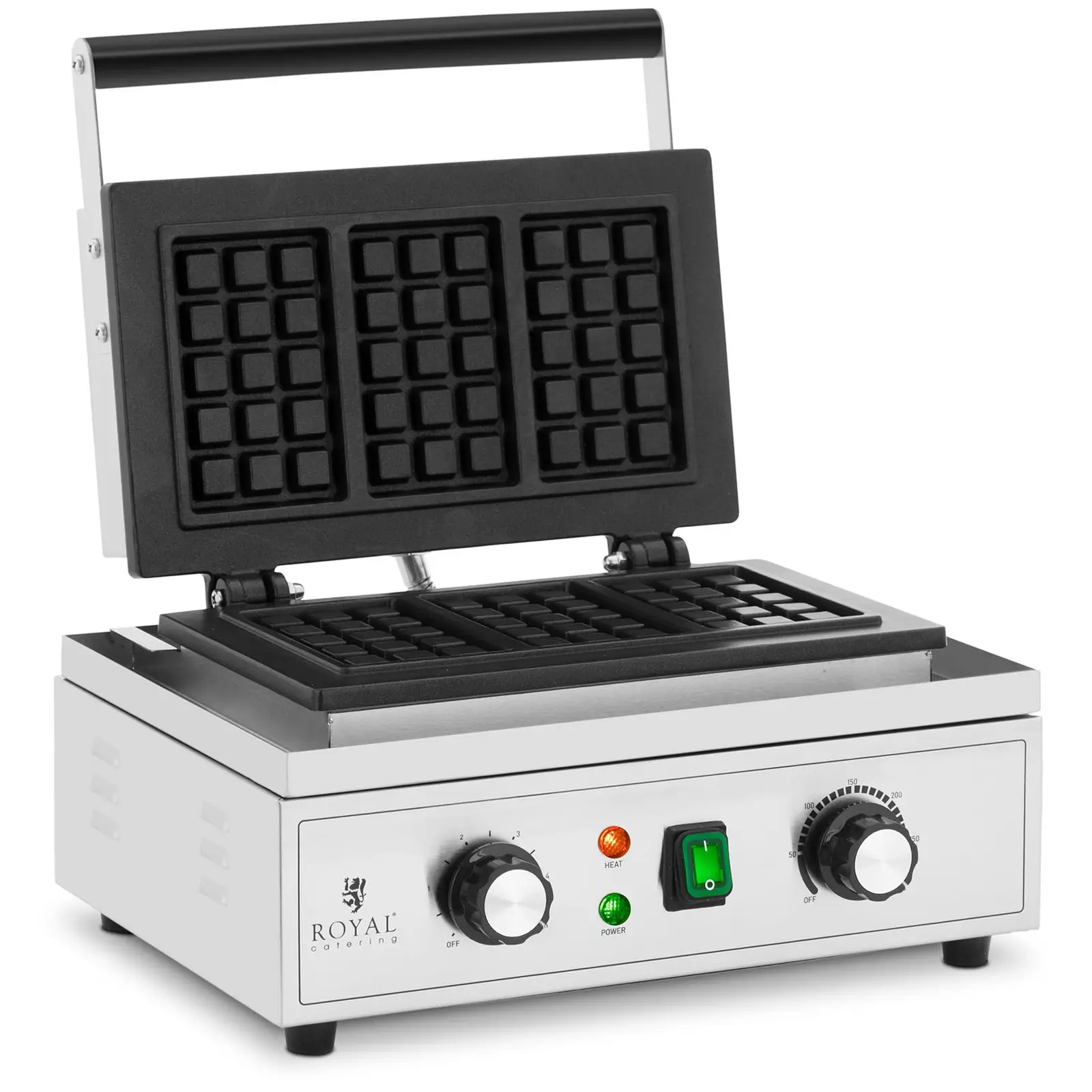 Máquina de waffle - 3 Waffles belgas - 1500 W - 50 - 300°C - 0 - 5 temporizador - Royal Catering