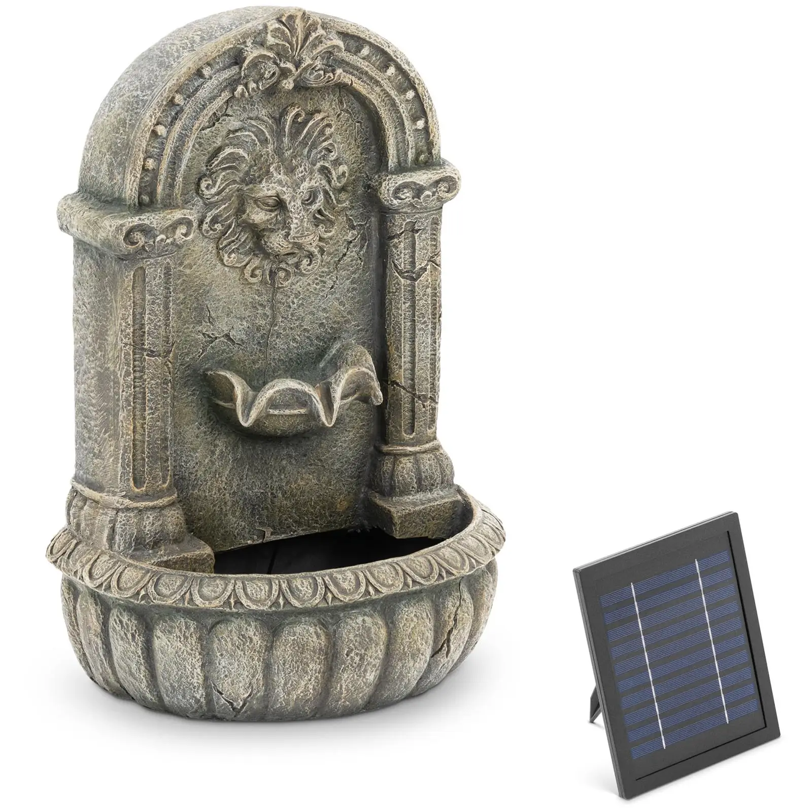 Fonte solar de jardim - cabeça de leão e taça decorativa - iluminação LED