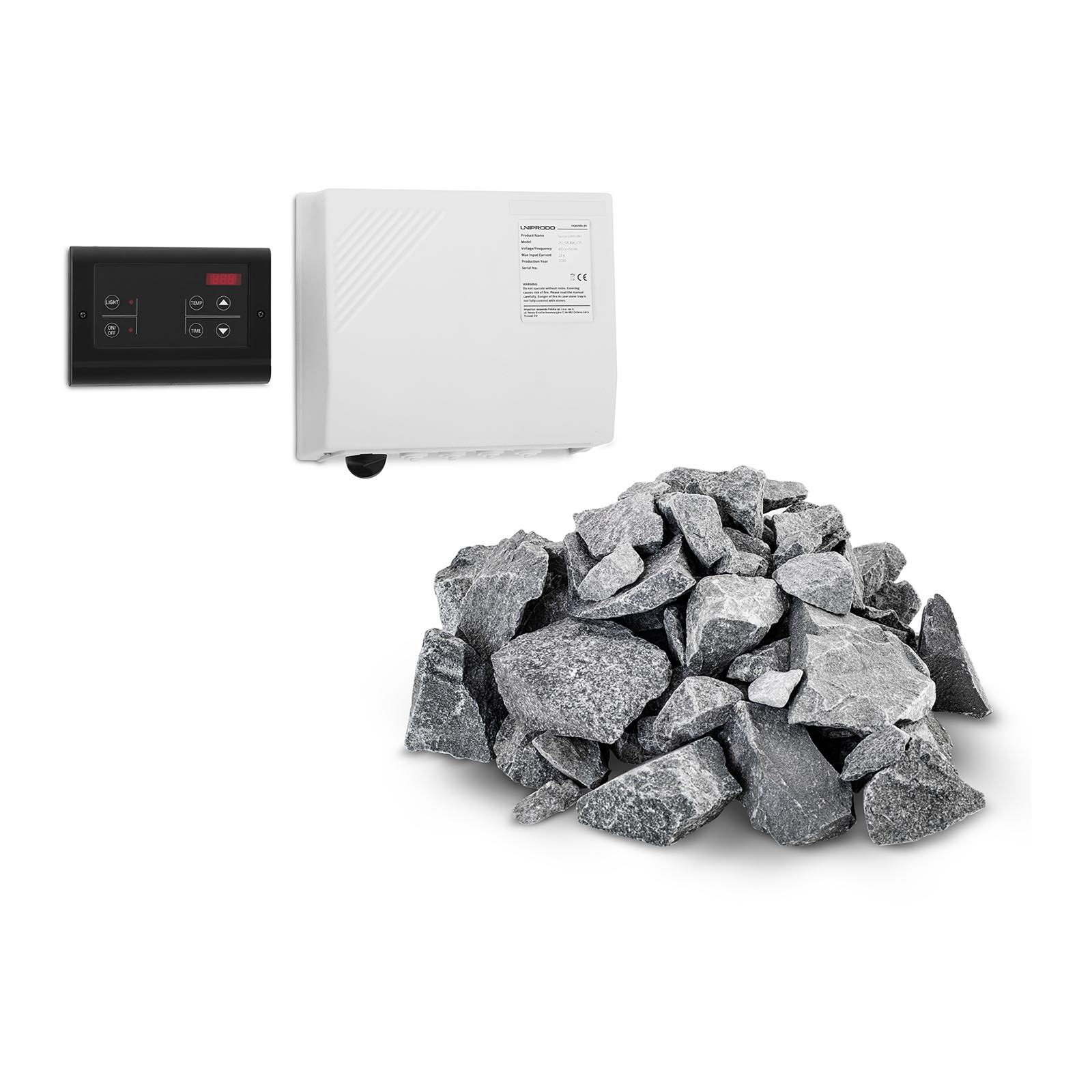 Kit Pedras para sauna - 20 kg + Painel de controlo para sauna - 400 V 3 N