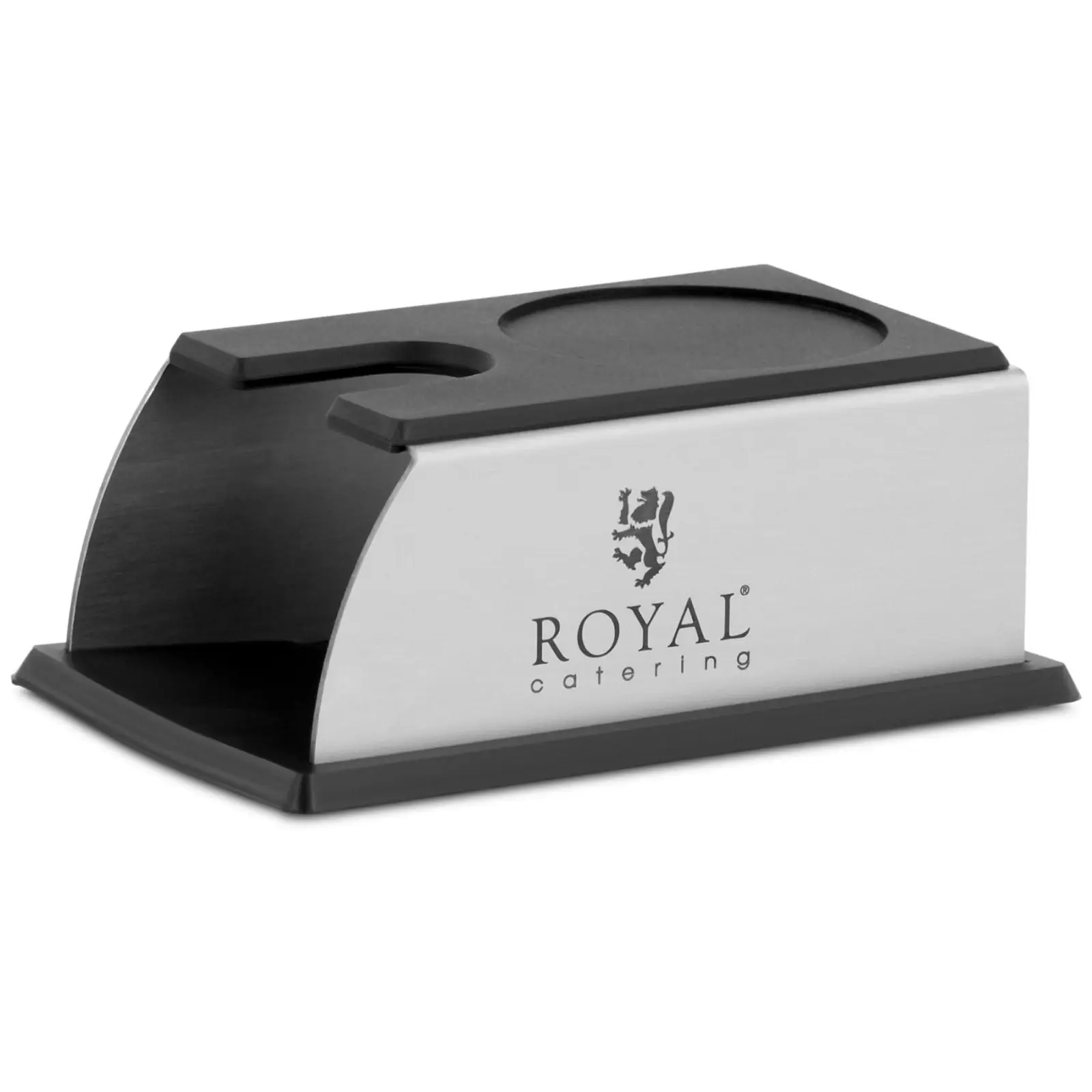Suporte para tamper de café - aço inoxidável/silicone - 140 x 93 x 60 mm - Royal Catering