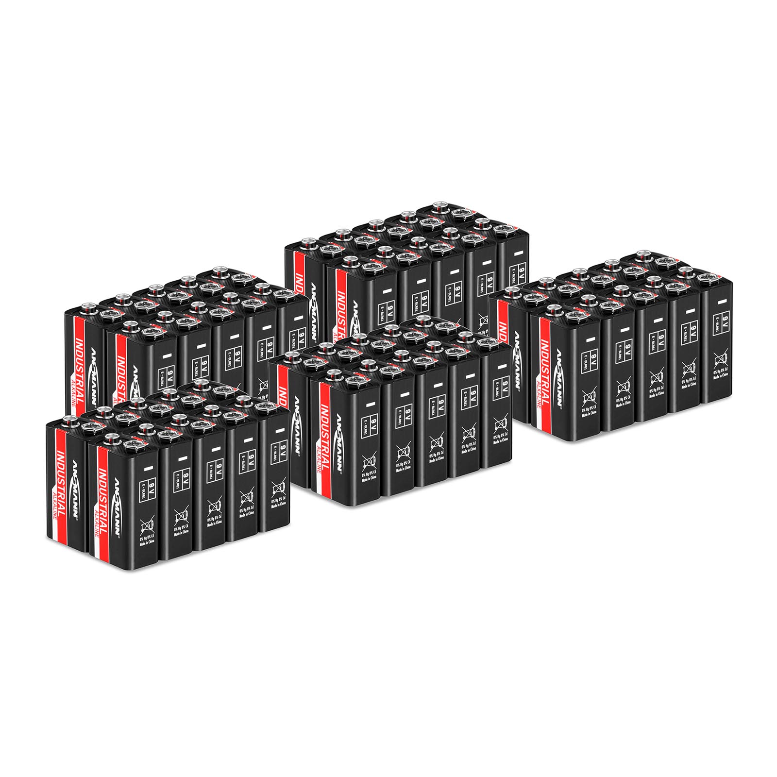 Conjunto de baterias industriais - alcalinas - 9V - E-Block - 6LR61 - 50 unidades