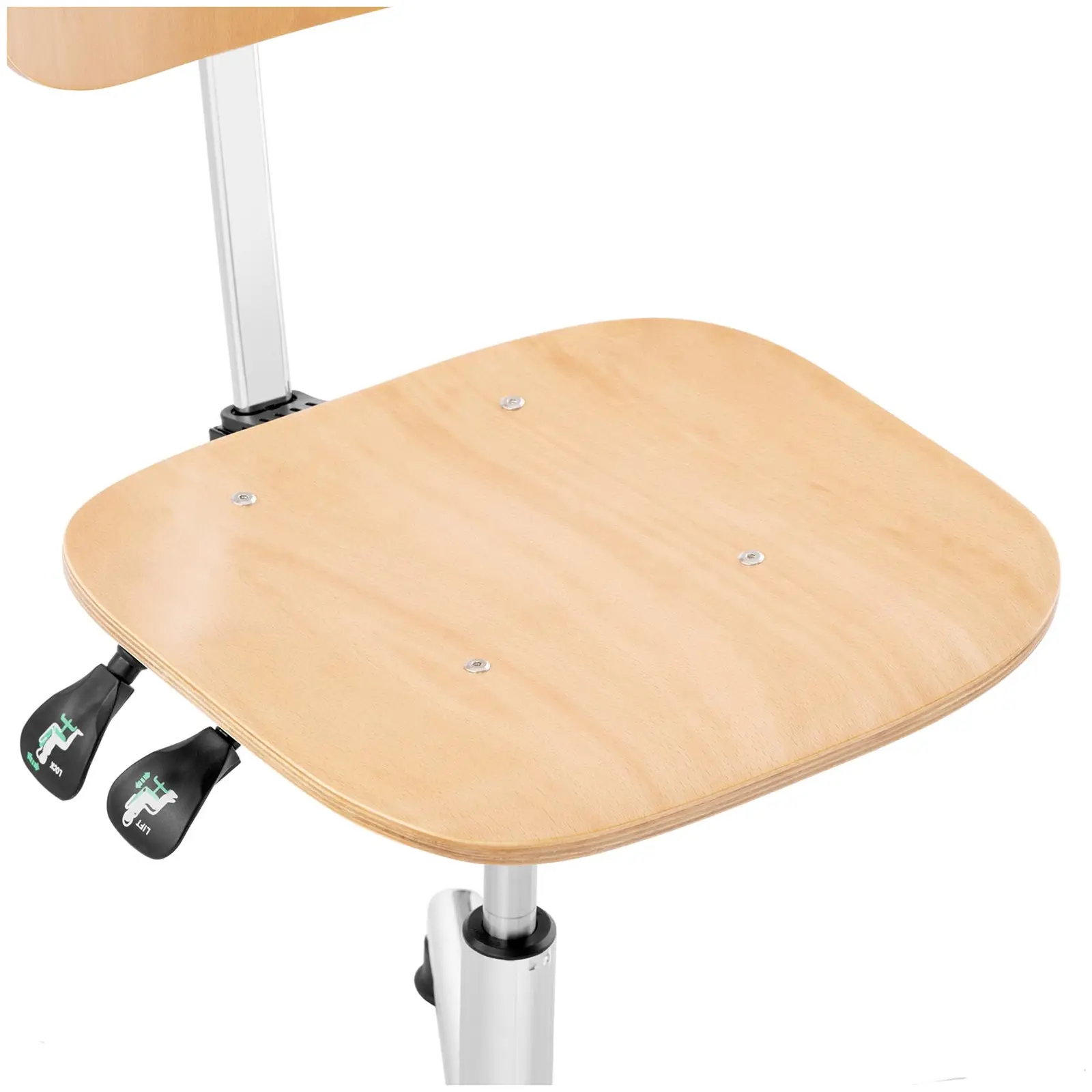Cadeira de oficina - 120 kg - madeira, elementos cromados - altura 362 - 498 mm