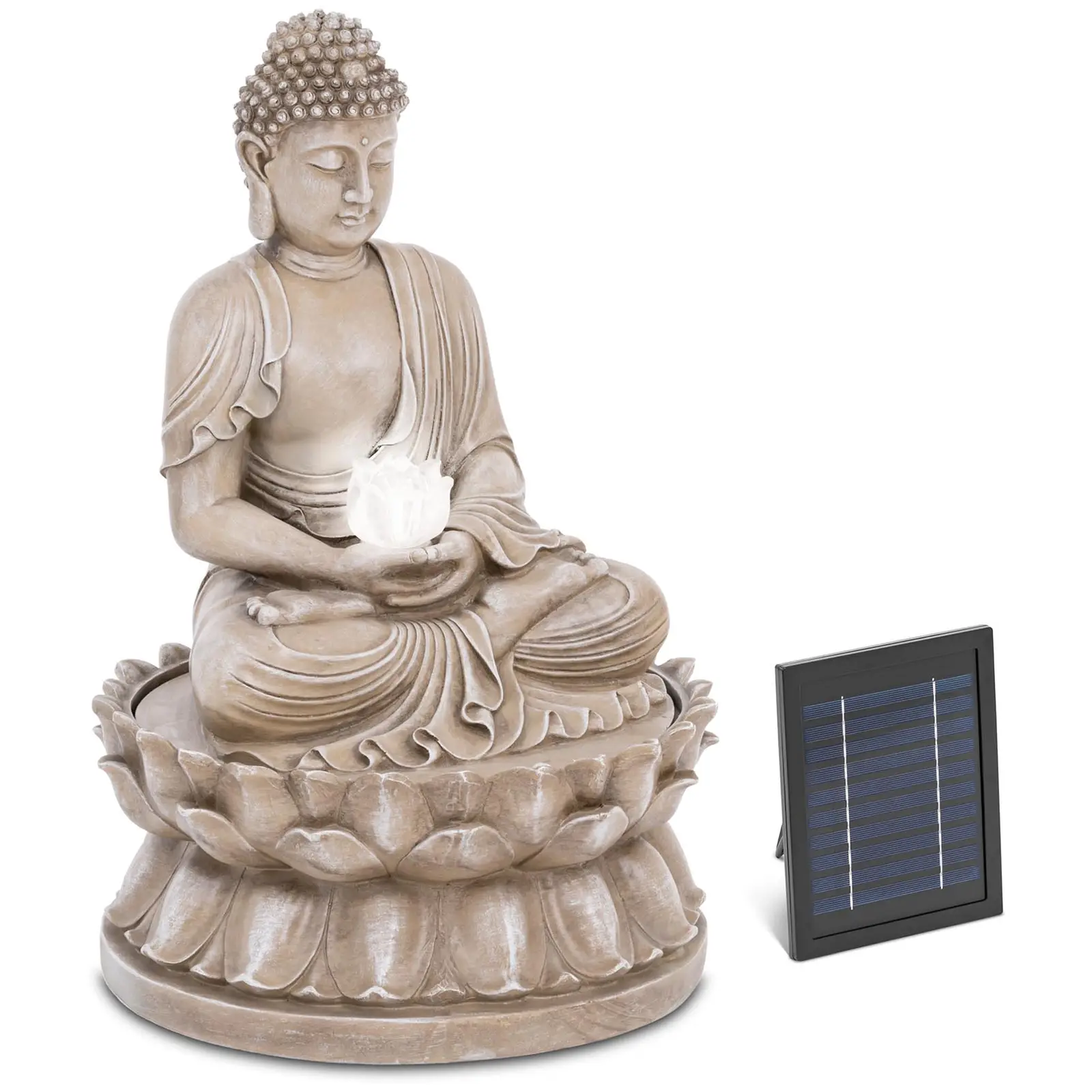 Fonte solar de jardim - figura de Buda sentado - iluminação LED