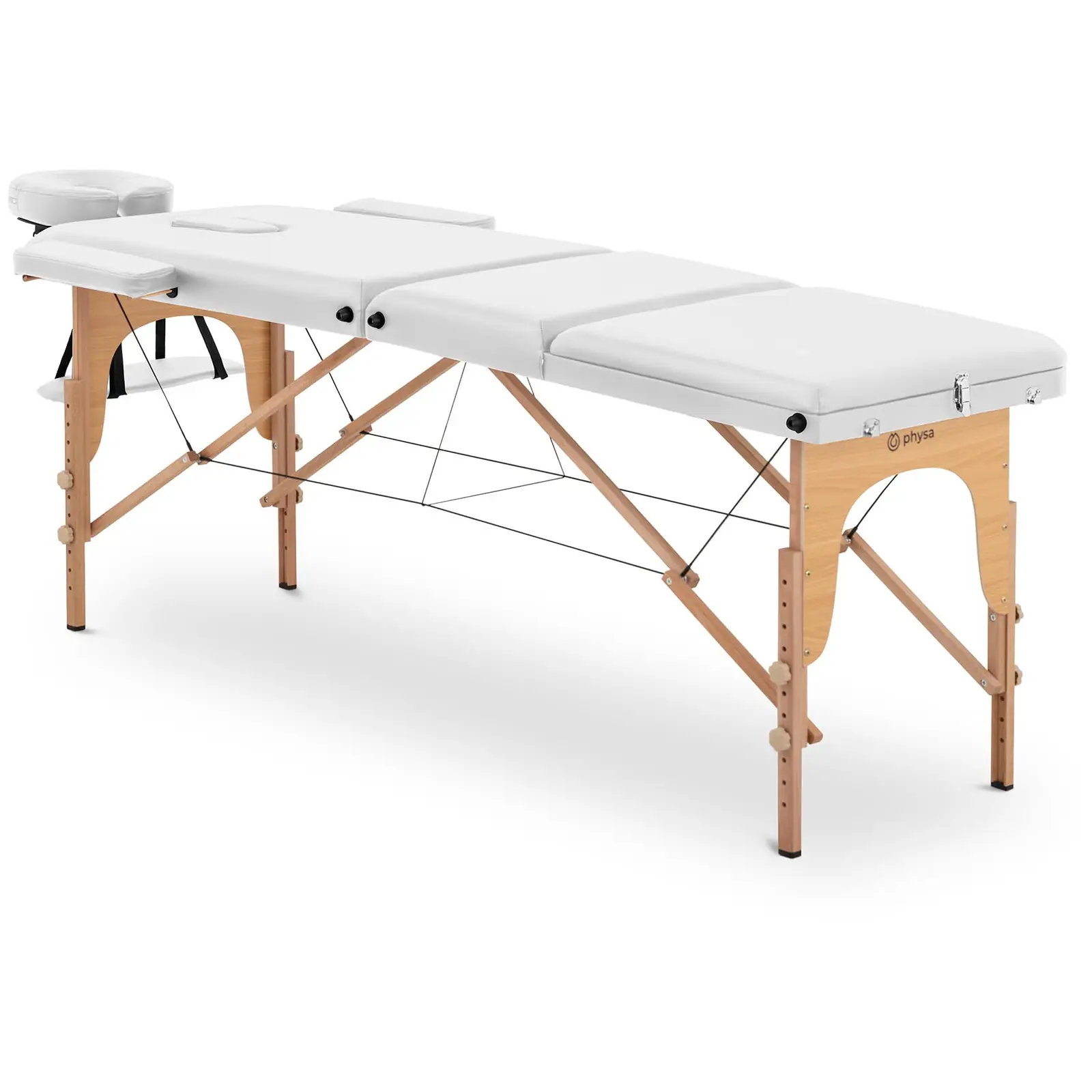 Cama de massagem dobrável - extra larga (70 cm) - apoio de pés articulado - madeira de faia - branco