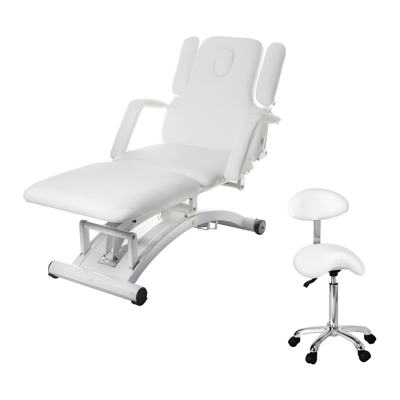 Conjunto Cama de massagem elétrica Divine - branco + Banco em sela Relaxy com encosto - branco