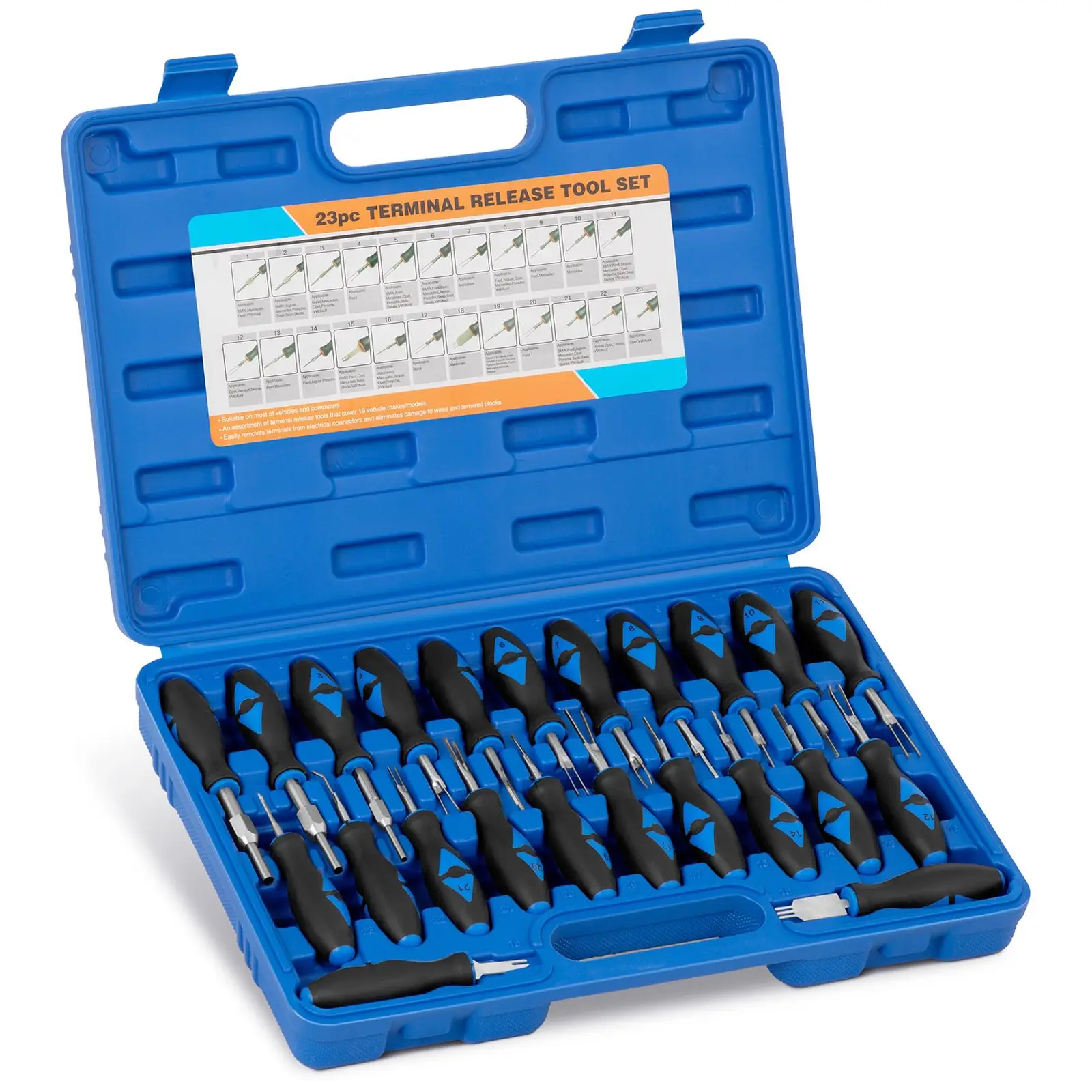 Kit de ferramentas de remoção de terminais - 23 pcs. - Núcleo: polipropileno, cabo: borracha (TPR) / aço inoxidável