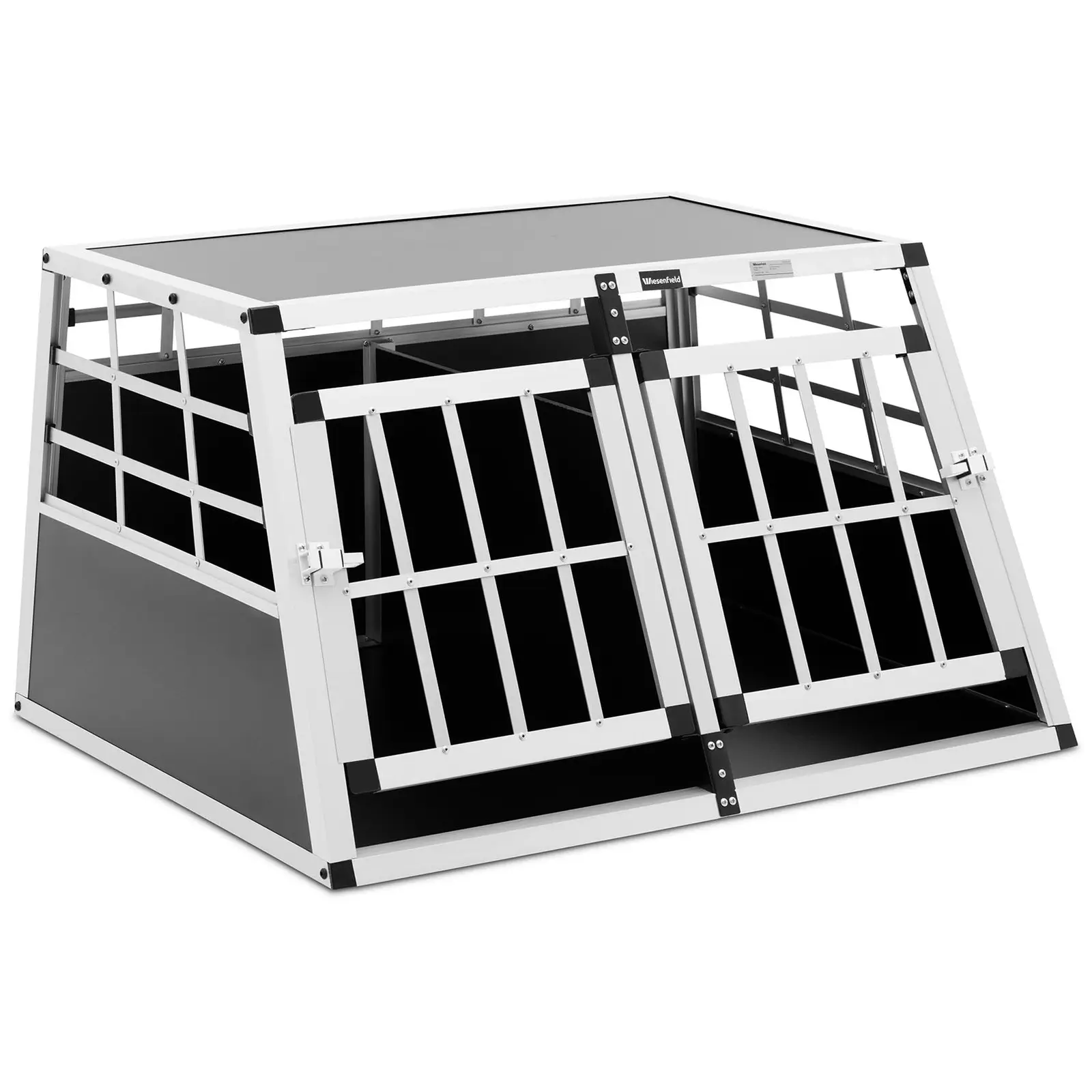 Produtos recondicionados Caixa de transporte para cães - alumínio - forma trapezoidal - 70 x 90 x 50 cm - com divisória